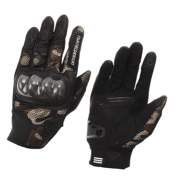 Unique Bargains XXL Motorcycle Gloves Breathable Full Finger Carbon Fiber Pattern Leather Outdoor Gloves Brown 1 Pair