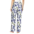 thumbnail image 3 of Naloa Blue Flax Flowers Print Women’s Ultra-Soft Comfy Pajama Lounge Pants with Pockets & Drawstring, 3 of 8