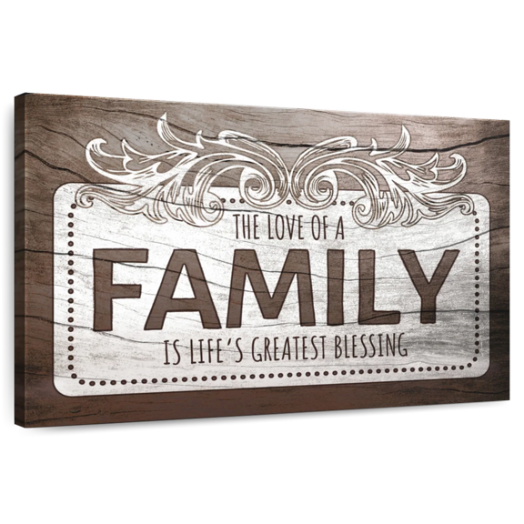 Elephant Stock Love Of A Family Quote Ii Wall Sign Wall Art - Horizontal Canvas Wall Art - Living Room Wall Decor - Wall Signs Canvas - Brown And White Decor - 12" x 8"