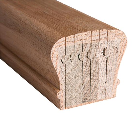 12 ft. 2.27 x 2.43 in. 6210 Wide Style Engineered Bending Wood Handrail, Red Oak