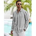 thumbnail image 2 of COOFANDY Men's Casual Shirt Long Sleeve Casual Button Down Shirt for Men Summer Beach Wedding Shirt Gray Strip M, 2 of 4