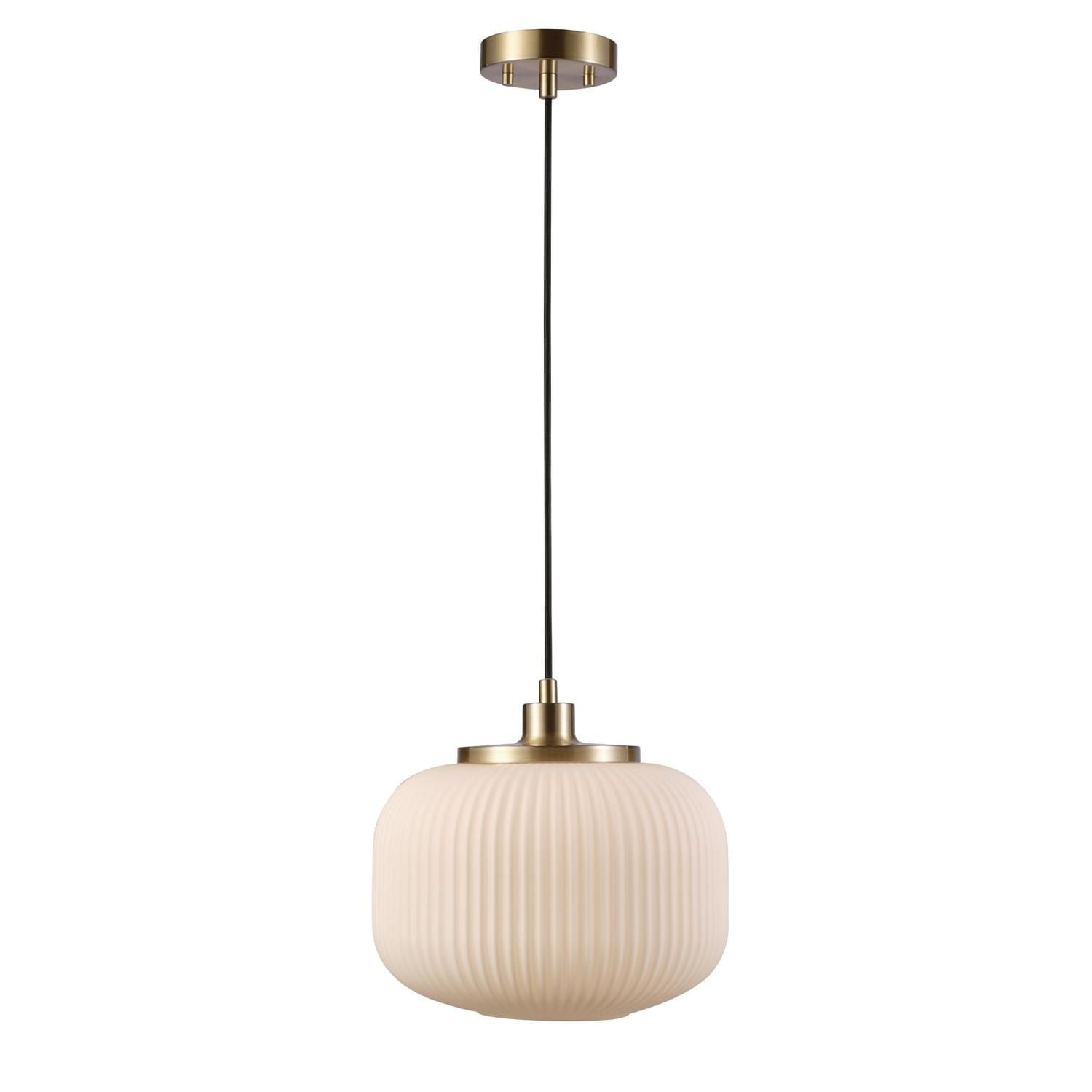 Novogratz x Globe Lily 1-Light Pendant Lighting, Matte Brass, Frosted Ribbed Glass Shade