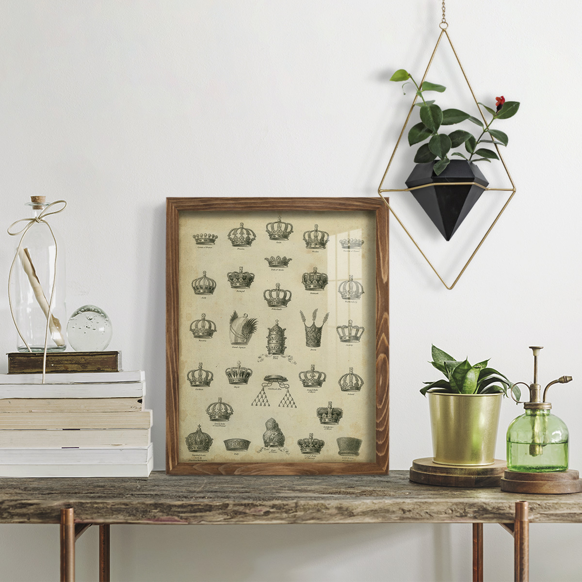 Heraldic Crowns & Coronets II -Framed Print w/glass-Walnut