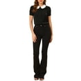 thumbnail image 2 of INSPIRE CHIC Women's Work Office Contrast Peter Pan Collar Short Sleeve Blouse Shirt XS Black, 2 of 7
