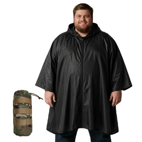 Plus Size Adult Rain Poncho with Hood and Zipper, Poncho Para Lluvia, Tactical Ponchos Adult For Camping, Hiking