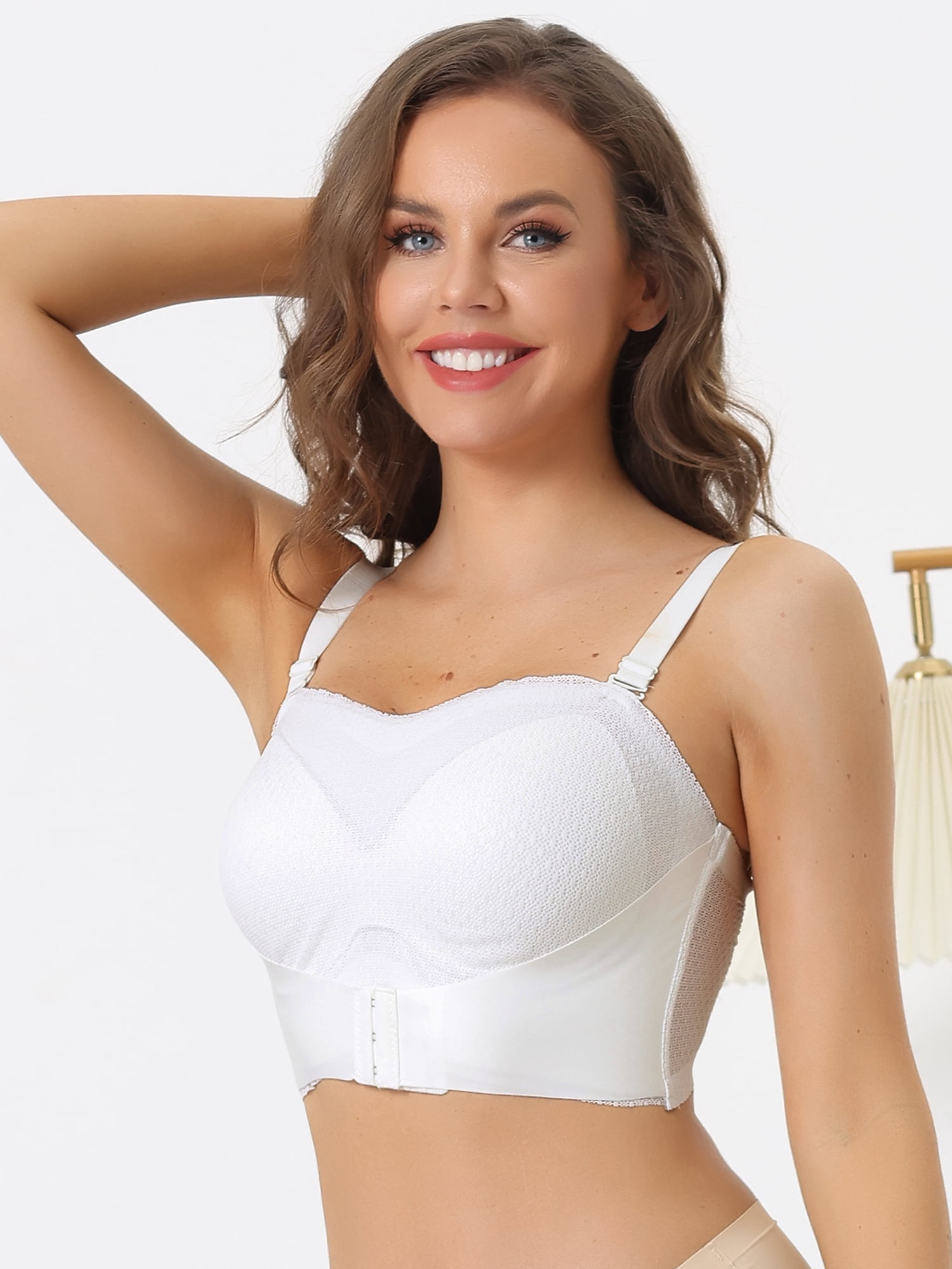 Unique Bargains Women's Wirefree Bras Strapless Breathable Push-up Bralette XXL White