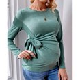thumbnail image 4 of Qingpeng Maternity Shirt Crewneck Long Sleeve Basic Top Ruch Sides Bodycon Solid T Shirt for Pregnant Women, 4 of 7