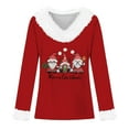 thumbnail image 4 of Women Christmas Outfit Women's Christmas Printed V-Neck Long Sleeve T-Shirt Top with Collar for Holiday Festive Seasonal Outfit Red 2XL, 4 of 4
