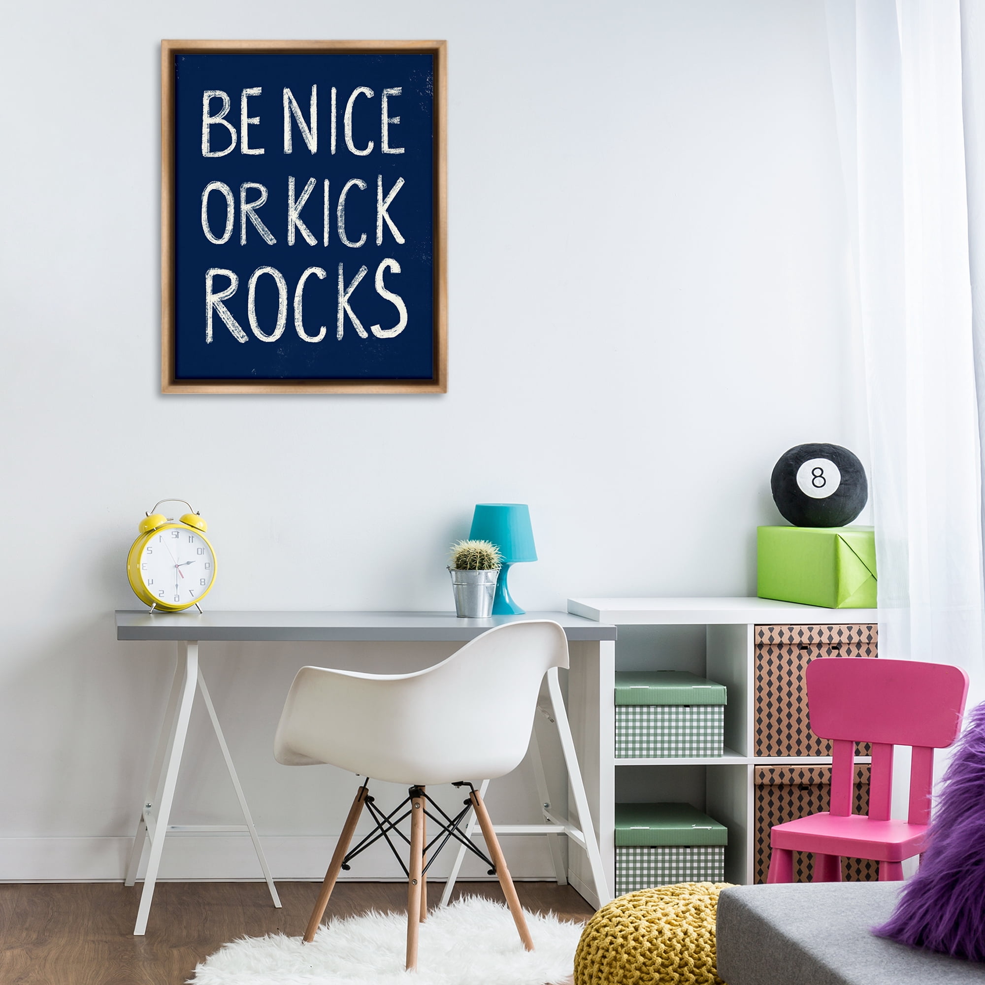 Stupell Industries Be Nice or Kick Rocks Text & Numbers Painting Brown Floater Framed Canvas Art Print Wall Art, 25 x 31