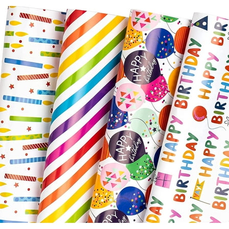 WRAPAHOLIC Birthday Wrapping Paper Sheet - 12 Sheets Folded Flat with 12 Gift Tags for Party, Baby Shower - 19.7 Inch X 27.5 Inch Per Sheet
