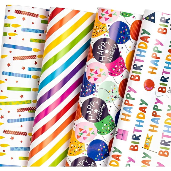 WRAPAHOLIC Birthday Wrapping Paper Sheet - 12 Sheets Folded Flat with 12 Gift Tags for Party, Baby Shower - 19.7 Inch X 27.5 Inch Per Sheet