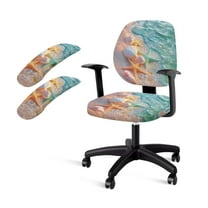 FKELYI Beach Sea Shell Starfish Print Office Chair Covers with 2 Pcs Arm Rest Covers Stretch Fabric Computer Chair Slipcover Swivel Chairs Protector for Home Office Decor