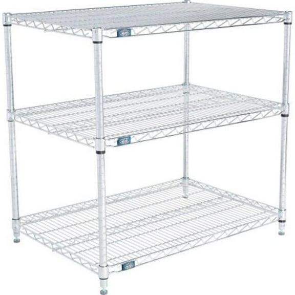 Global Industrial 24363C3 Nexel 3 Shelf Chrome Wire Shelving Unit Starter, Chrome - 36 x 24 x 34 in.