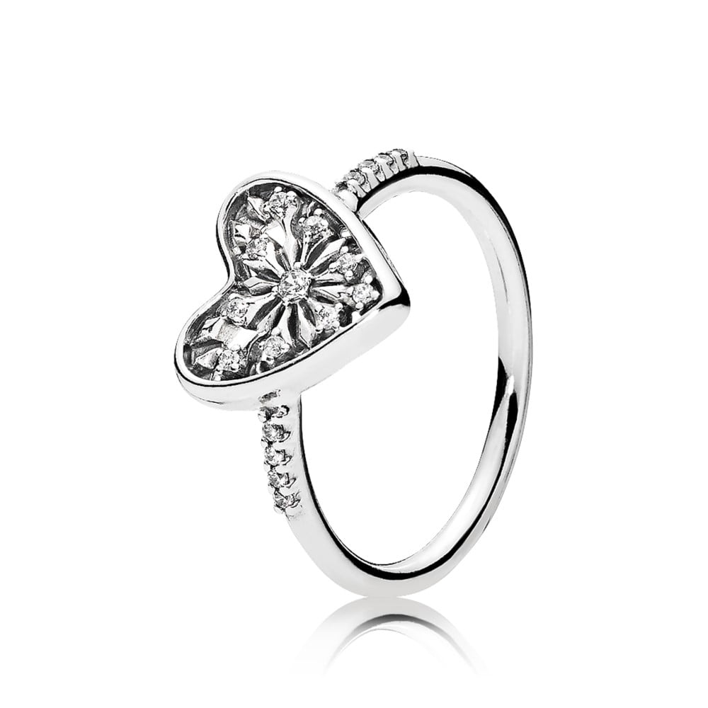Ice Clear Crystal Contemporary Heart Ring 