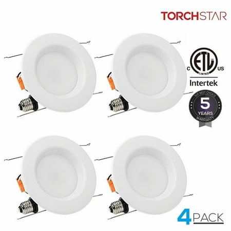 Recessed Lighting Baffle Trim - TORCHSTAR 4 Pack 15W 5/6 Inch LED Recessed Ceiling Light with Baffle Trim, Dimmable LED Retrofit Light for Closets Lighting, 2700K