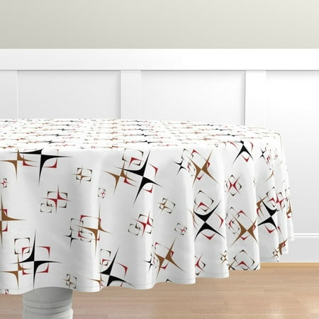 

Cotton Sateen Tablecloth 90 Round - Red Brown Atomic Mid Century 1950S Retro Modern Abstract Geometric Squares Print Custom Table Linens by Spoonflower