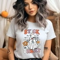 thumbnail image 2 of Stick or Treat Halloween Nurse Ghost T-Shirt, Ash, Size S, 2 of 6