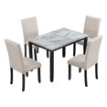 thumbnail image 1 of 5-Piece Dining Table Set, Marble Veneer Top Kitchen Table Set with 4 Thicken Cushion Dining Chairs for Home Living Room My Lux Decor Round, 1 of 8