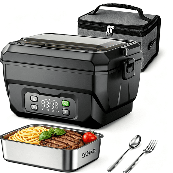 Cordless Electric Lunch Box with 22500mAh Rechargeable Battery, 50 oz Stainless Steel Heated Lunch Box, Portable Food Warmer for Work, Travel, Truck Drivers
