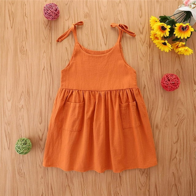 EGNMCR Robe Sans Manches à Col Rond Tout-Petit Enfant Bébé Filles Robe d'Été à Bretelles Mignonne Couleur Unie Robe Décontractée Robe Fille