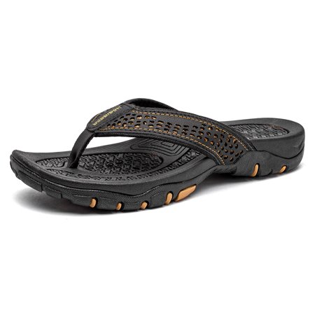 

Men\ s Outdoor PU Flat Casual Flip Flops Summer Beach Sandals with TPR Sole Non Slip
