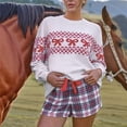 thumbnail image 4 of Suéter de Punto para Mujer con Estampado de Lazo en Forma de Corazón, Larga, Cuello Redondo, Estilo Casual Rojo S, 4 of 8