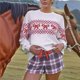 thumbnail image 4 of Suéter de Punto para Mujer con Estampado de Lazo en Forma de Corazón, Larga, Cuello Redondo, Estilo Casual Rojo S, 4 of 8