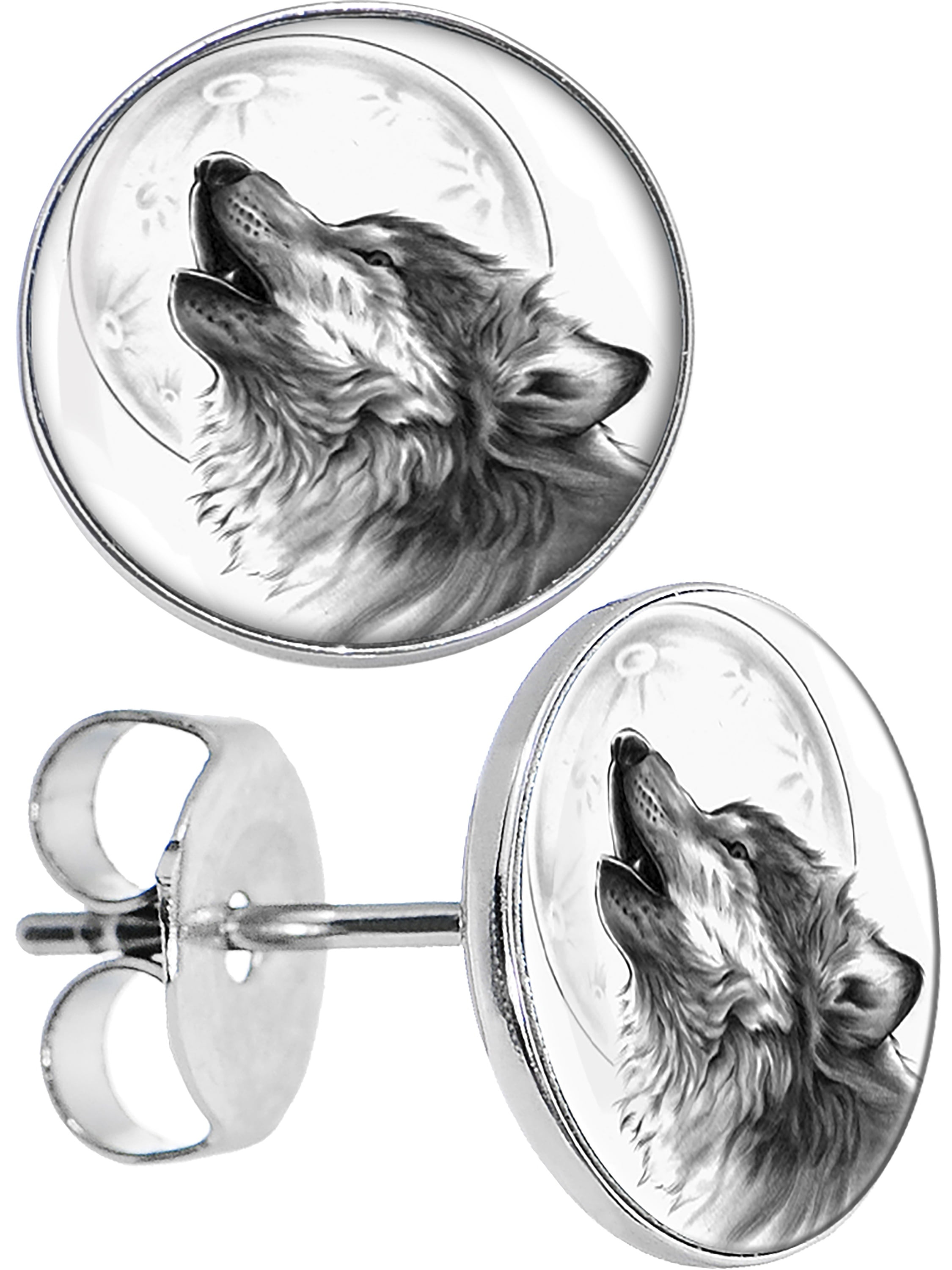Howling Wolf Stud Earrings Silver Style Wolf Pack
