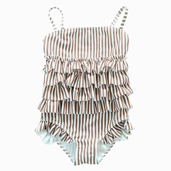 TOWED22 Girls Ruffles One Piece Swimsuits Quick Dry Beach Sport Swimwear Toddler Kids Cute Print Unicorn Bathing Suit 4-10 Years Coffee,12-18 M