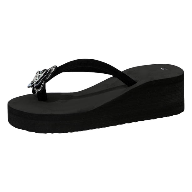 Bmisegm Women Sandals Fashion New Pattern Bow Decoration Flip Flop Wedge Lightweight Summer Slippers Sandals Women Summer Black 6.5