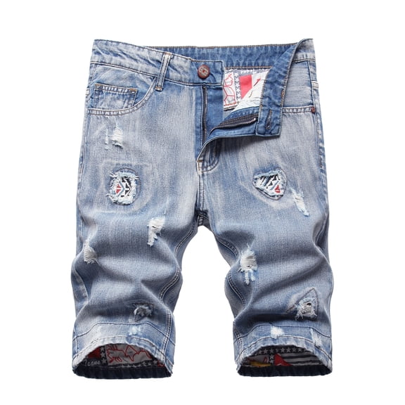 Ginsiom Mens Jean Shorts Fashion Ripped Slim Rolled Denim Shorts