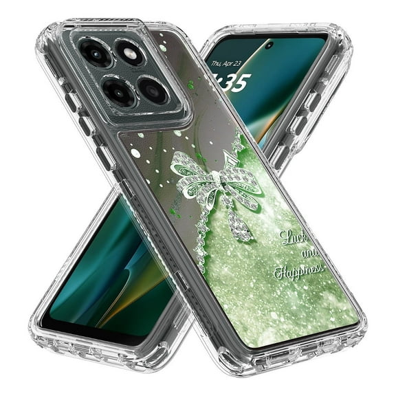 Rosebono Compatible With Motorola Moto G Stylus 2025 Sparkle Rhinestone Diamond Colorful Butterfly Graphics Design 3-Layer Hybrid Armor Cover Case (Green)
