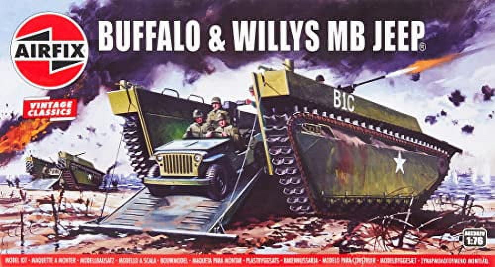 Airfix A02302V Buffalo & Willys MB Jeep 1:76 Scale Plastic Model Building Kit