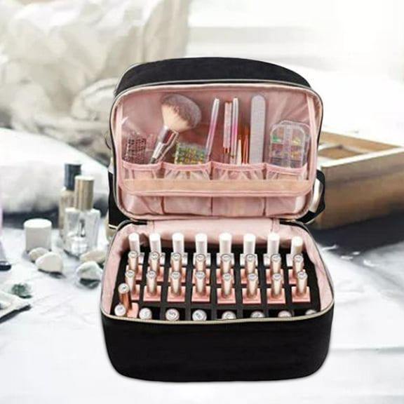 Nail Polish Bag Nail Polish Carrying Case with Handle Holds 40 Bottles Black Large Capacity Nail Dryer Case Nail Polish Organizer for Travel