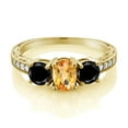 thumbnail image 2 of Gem Stone King 1.95 Ct Oval Checkerboard Yellow Citrine Black Diamond 18K Yellow Gold Plated Silver Moissanite Ring (Size 5), 2 of 4