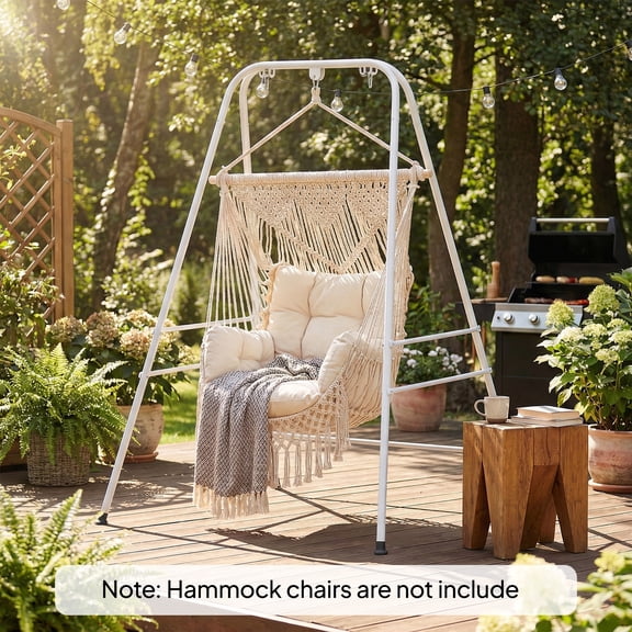 Outsunny Hammock Chair Stand, Heavy Duty Hanging Swing Chair with Anti-Slip Foot Pads, 2 Carabiners, White