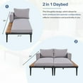 thumbnail image 3 of Euroco Modern Outdoor Daybed Patio Metal Daybed with Wood Topped Side Spaces for Drinks, 2 in 1 Padded Chaise Lounges for Poolside, Balcony, Deck, Gray, 3 of 9