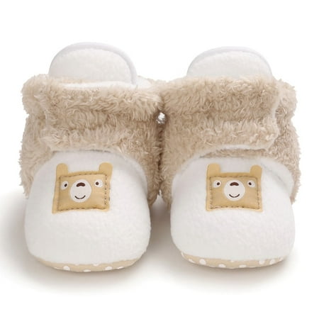 

QWZNDZGR 2022 Baby Autumn Winter Boots Baby Girl Boys Winter Warm Shoes Solid Fashion Toddler Fuzzy Balls First Walkers Kid Shoes 0-18M