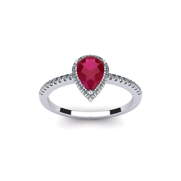 SuperJeweler 1 Carat Pear Shape Created Ruby and Halo Diamond Ring In Sterling Silver For Women