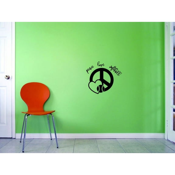 Custom Decals Peace Love Softball Wall Art Size: 12 X 12 Inches Color: Black