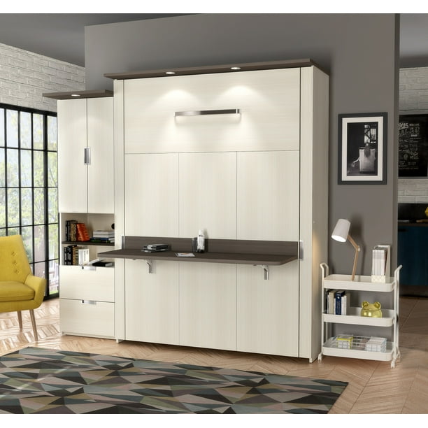 Bestar Lumina 2Pieces Queen Wall Bed with Desk and Storage Unit in