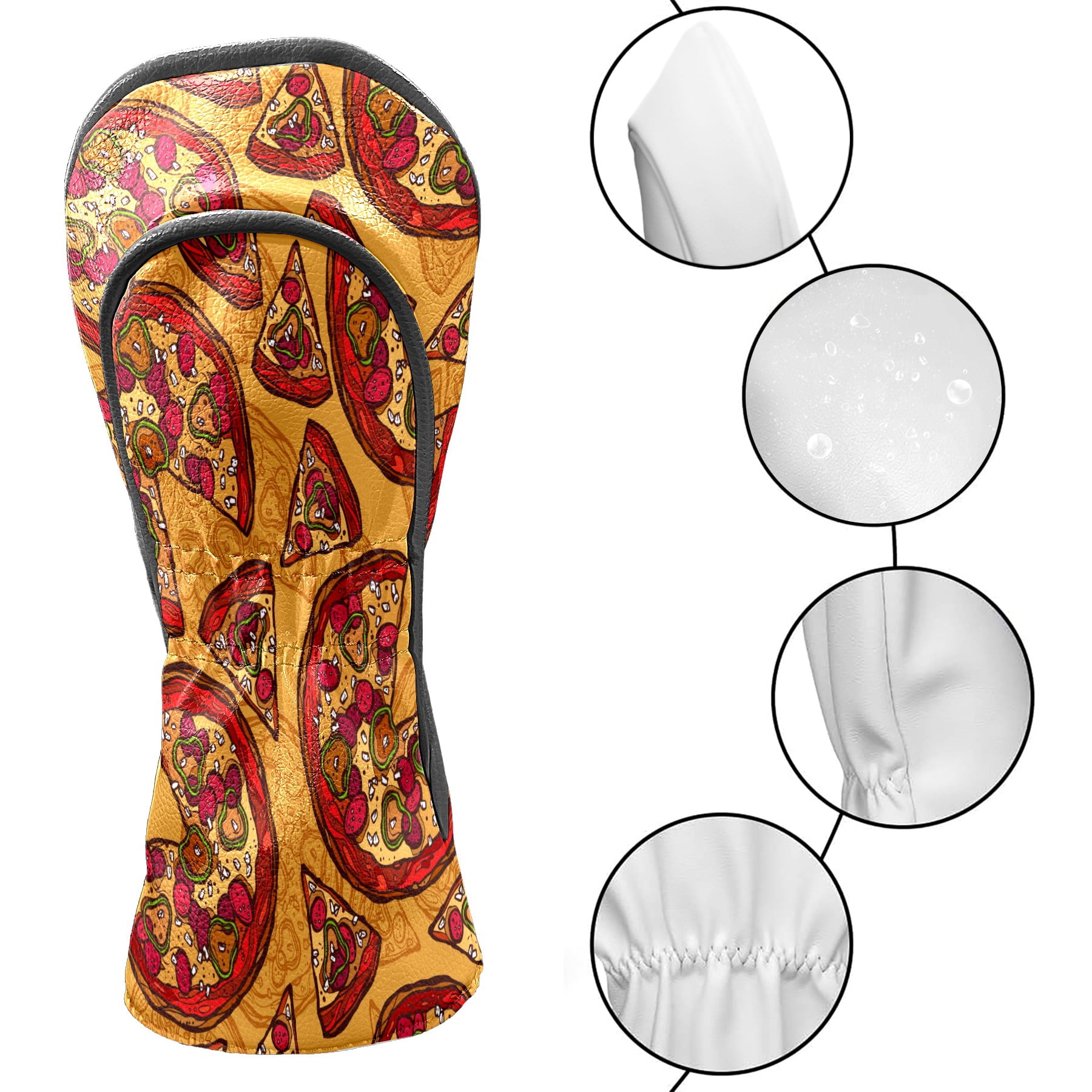 Golf Club Head Cover Waterproof Leather Golf Accessories HeadCovers Set Driver Headcover for Women Men Funny Food Pizza Delicious Pattern