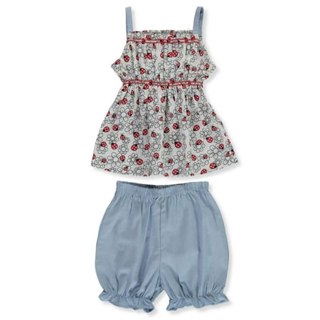 Famous Brand Baby Girls' Ladybug Flowers 2-Piece Shorts Set Outfit