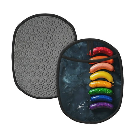 

Lukts Rainbow Sausages On Dark Slate Print Silicone Pot Mat Mitten With Hanging Loop Heat Resistant Oven Mitts Non-Slip Bbq Baking Smoking Potholders