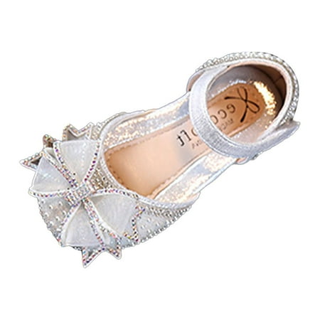 

TOWED22 Toddler Sandals Girl Bowknot Performance Dance Shoes For Girls Childrens Shoes Pearl Rhinestones Walking Shoes For Baby Silver