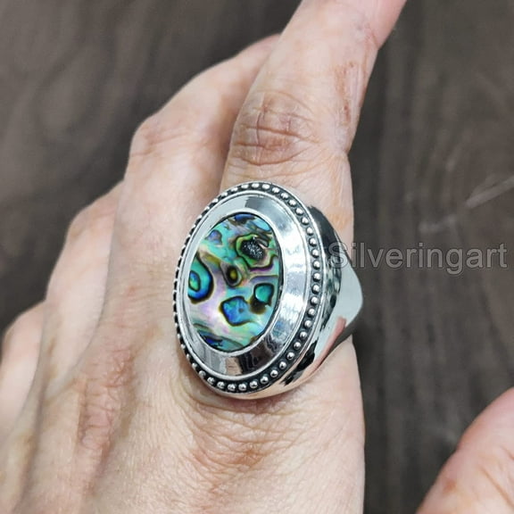 Abalone Shell Heavy Ring, Natural Abalone Shell, Birthstone Abalone Shell, Silver Jewelry, 925 Silver Ring, Birthday Gift, Heavy Mens Ring, Gemstone, Mans Designer Ring, Christmas, Mens Signet Ring