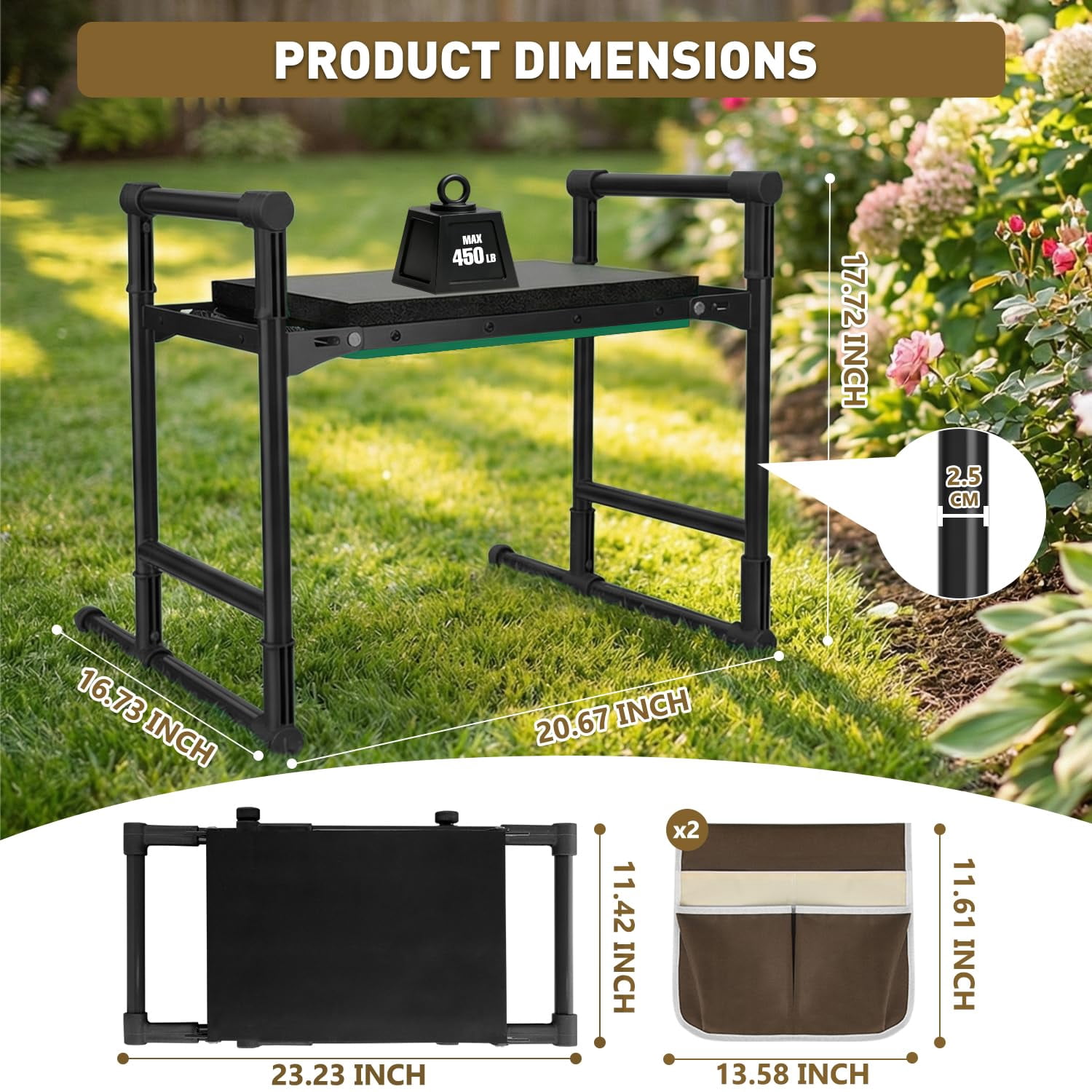 Garden Kneeler and Seat for Seniors – Heavy Duty Anti-Tip Gardening Stool with Widened Thick Soft Kneeling Pad, Foldable Garden Bench with Sturdy Handles, Gardening Gifts for Women Men Mom (Green)