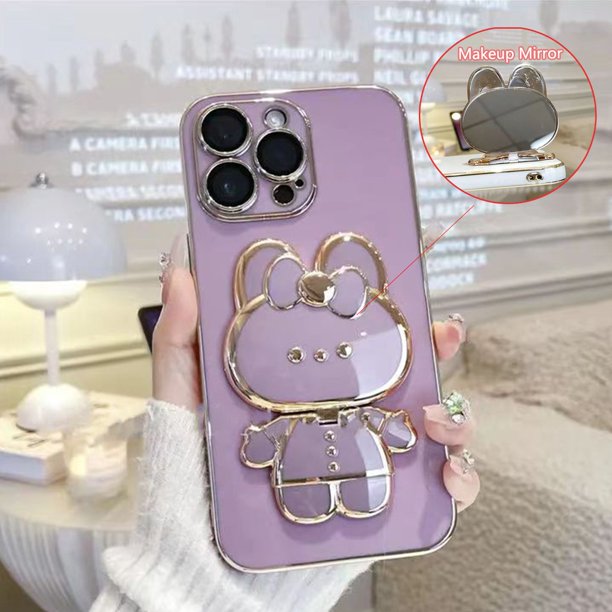 Linda Carcasa De Espejo De Conejo Para Samsung Galaxy S23 S22 Ultra Plus S21 S20 FE Funda De Chapado Suave Pajarita Maquillaje Soporte Delgado Cubierta Trasera Gao Jiahui unisex