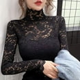 thumbnail image 5 of bnaln Womens Tops Long Sleeve Lace Mesh Tops High Neck Sheer Blouses Sexy Lace Floral Going Out Top Ladies Plus Size Slim Fit T-Shirts Teen Girls Y2K Tunic Shirts Trendy Outfits, 5 of 6