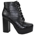 thumbnail image 2 of Delicious Women Chunky Thick High Heels Ankle Boots Hidden Platform Lace Up Side Zipper Booties Faux Leather Erica-S Black Crocodile 8, 2 of 3